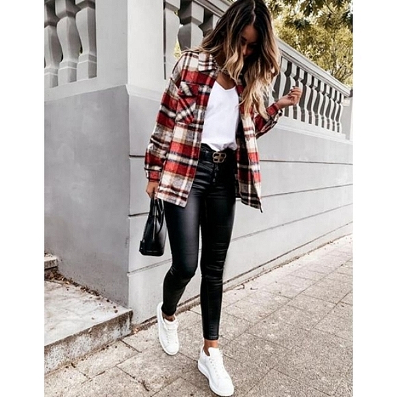 Hyfve Plaid Shacket Size Medium Red Black Cream - Picture 12 of 14